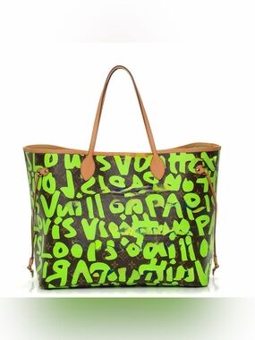 L•V Green Graffiti Neverfull Tote Bag monogram